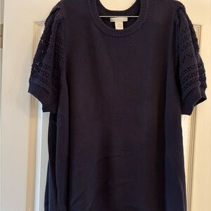 Navy Cotton Sweater with Lace Sledves